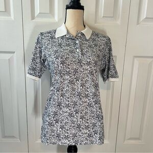 Bobby Jones Navy and White Floral Short Sleeve Button-Down Polo Size Medium
